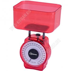 Весы кухонные с чашей, механ до 1кг, дел.10г,чаша 400мл,красн.(40) 