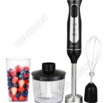 Блендерный набор 1500Вт 2 скорости, измельчитель 0,5л, 2 насадки (взбивание,измельчение), мерный стакан 0,7л, погружная часть, из нержавеющей стали, пластиковый корпус, цвет черный (6)