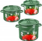 Клубника изумр в крап Н-р кастрюль 3шт (ф.цил 4,5/7,0/9,0л) мет.крыш и ручк