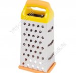 Терка 4х гран, h23см,нерж.сталь,пласт.ручк,прорезин.дно,желт-оранж (12)