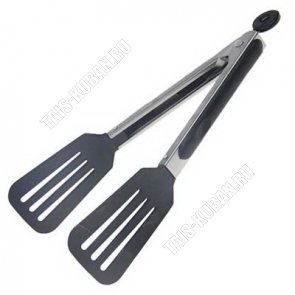 Щипцы-лопатка с прорез,кухонные L25см, нерж+нейлон,черн (240)