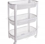 Этажерка 3-х яр,на колес,овал, белый (44х31 h69см) сетчат.корз,(3)