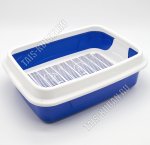 Лоток д/кошек, с сеткой, высок.съемн.борт (L45х34 h14,5см) синий/белый (7)
