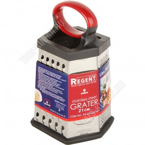 Терка 6-ти гран, h21см,нерж.сталь,пласт.ручк-кольцо,прорезин.дно,красн-черн (12) 