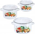 Урожай белый Набор 3 предмета (кастрюля 2,9/3,9/7,0л) металлическая крышка и ручка (цилиндр)