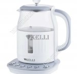 Чайник стекло 1,7л 2200Вт диск,подсветка,4режима t (70-100С°),поддержание t,автоотключение,вращение 360°, бело-серый(6)