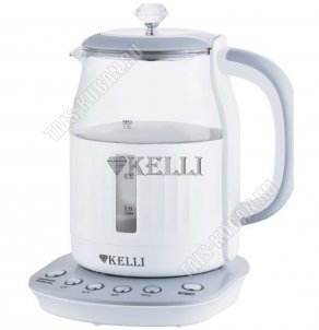 Чайник стекло 1,7л 2200Вт диск,подсветка,4режима t (70-100С°),поддержание t,автоотключение,вращение 360°, бело-серый(6) 