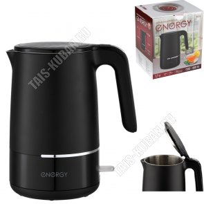 Чайник пластик+нерж 1,7л 1800Вт диск,2-ная стенка (внутри нерж.сталь),черный (12) 