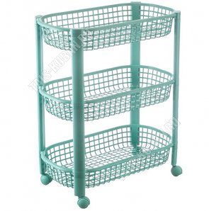 Этажерка 3-х яр,на колес,овал, фисташк (44х31 h69см) сетчат.корз,(3) 