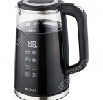 Чайник стекло + пластик 1,8л 2200Вт диск, сенсорное управление, функция поддержания t, автоотключение, защита без воды, вращение корпуса на 360°, цвет черный (12)