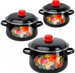 Жостово черный Н-р кастрюль 3шт (ф.конус 2,0/4,0/5,5л) мет.крыш,пласт.руч/кнопк