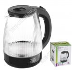 Чайник стекло 1,8л 1500Вт диск, рифленый корпус, черный (12)