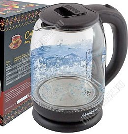 Чайник стекло 1,8л 1500Вт диск,повор.360, внутр.подсвет,автооткл,защита б/воды,черный (12) 
