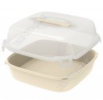 Тортовница с крыш,на 4защ,беж,квадр (30х30 h14см) с руч,2-х стор.поддон (26) 