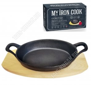 Сковорода порционная овальная L16см на деревянной подставке (12) 