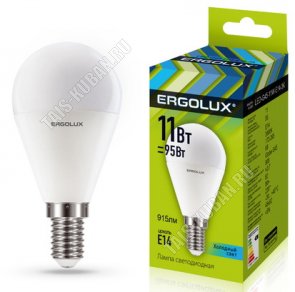 Ergolux-Шар E14 11Вт, нейтрал.(дневн) 4000Вт, (аналог 90Вт обыч.лампы) (10) 